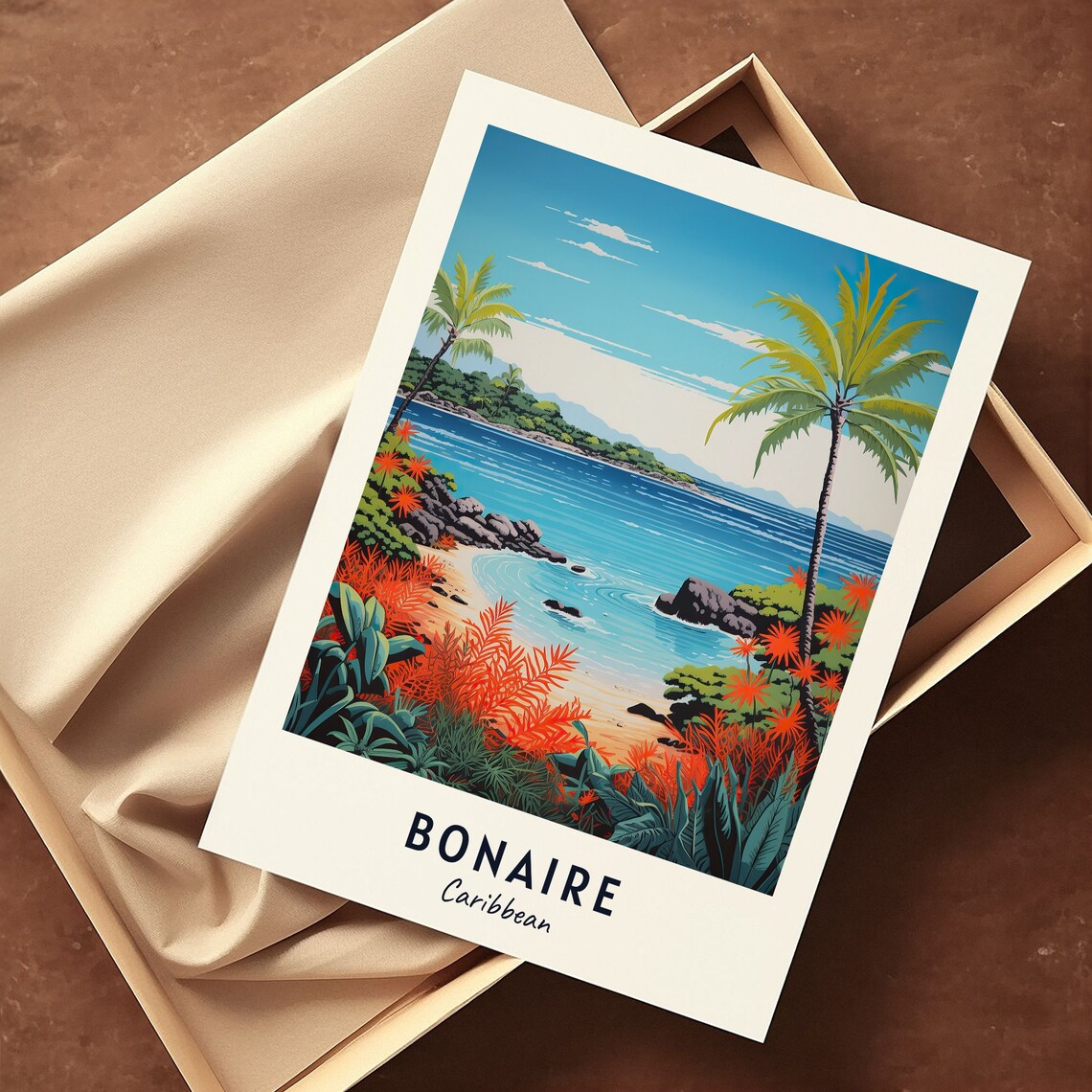 Bonaire Caribbean Tropical Beach Palm Cove Island Scene Travel Poster - Image 3