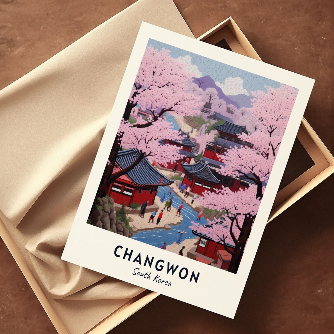Changwon Cherry Blossom Temple Gardens South Korea Travel Poster - Image 3