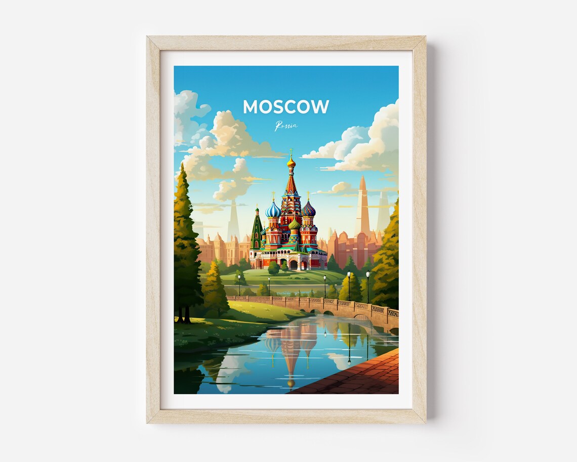 Moscow Russia Saint Basil Cathedral Riverside Landmark Poster