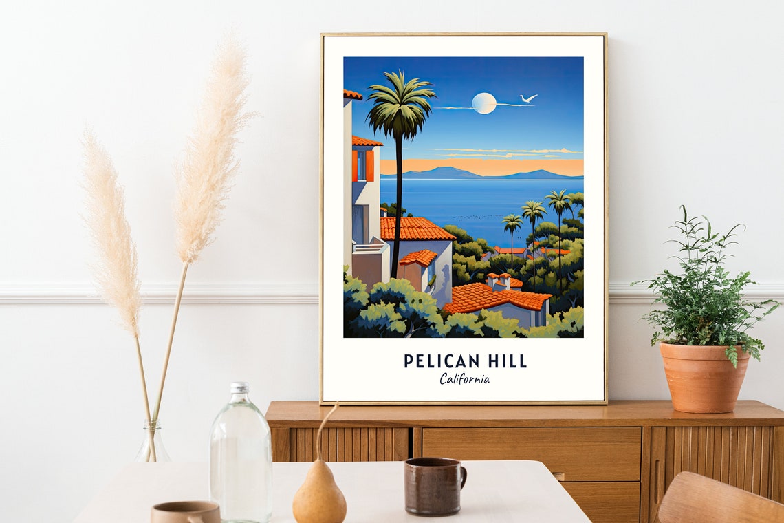 Pelican Hill California Coastal Resort Villas Under Palm Trees Poster - Image 2