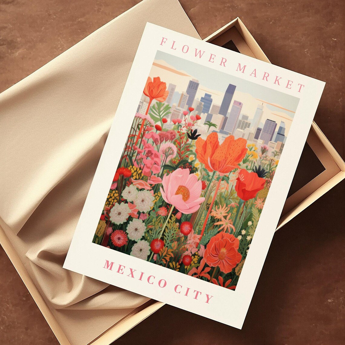 Mexico City Flower Market Poppy Skyline Botanical Wall Art Gift - Image 2