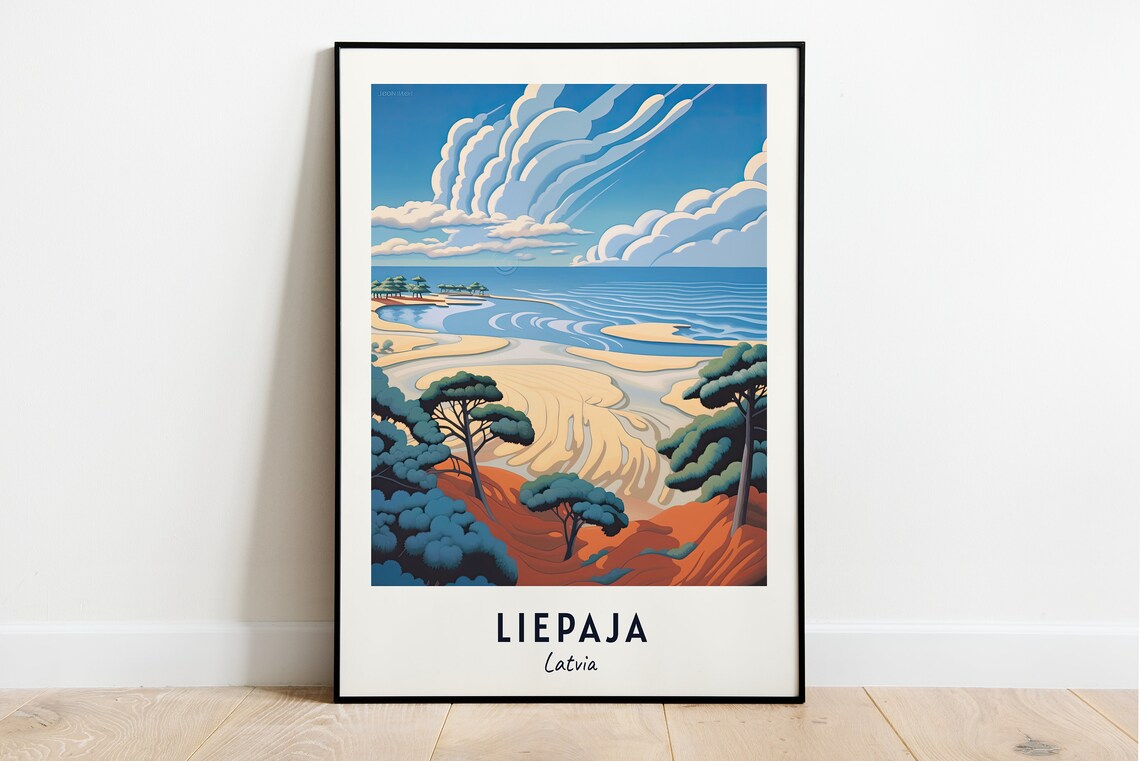 Liepaja Latvia Sandy Baltic Beach Pine Forest Stylized Art Poster