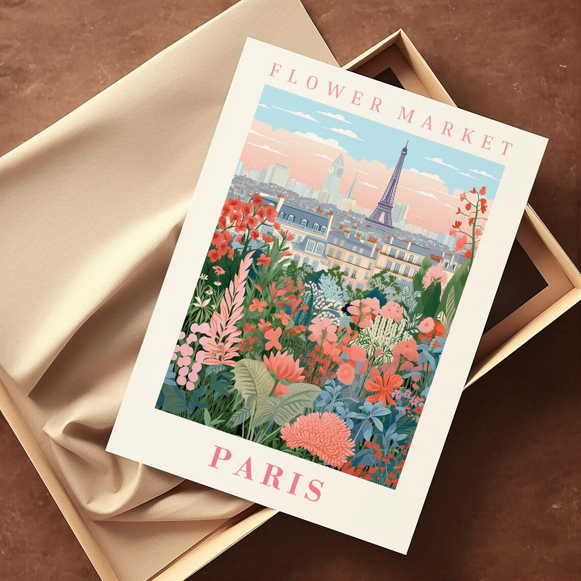 Paris Flower Market Travel Poster, Floral Illustration