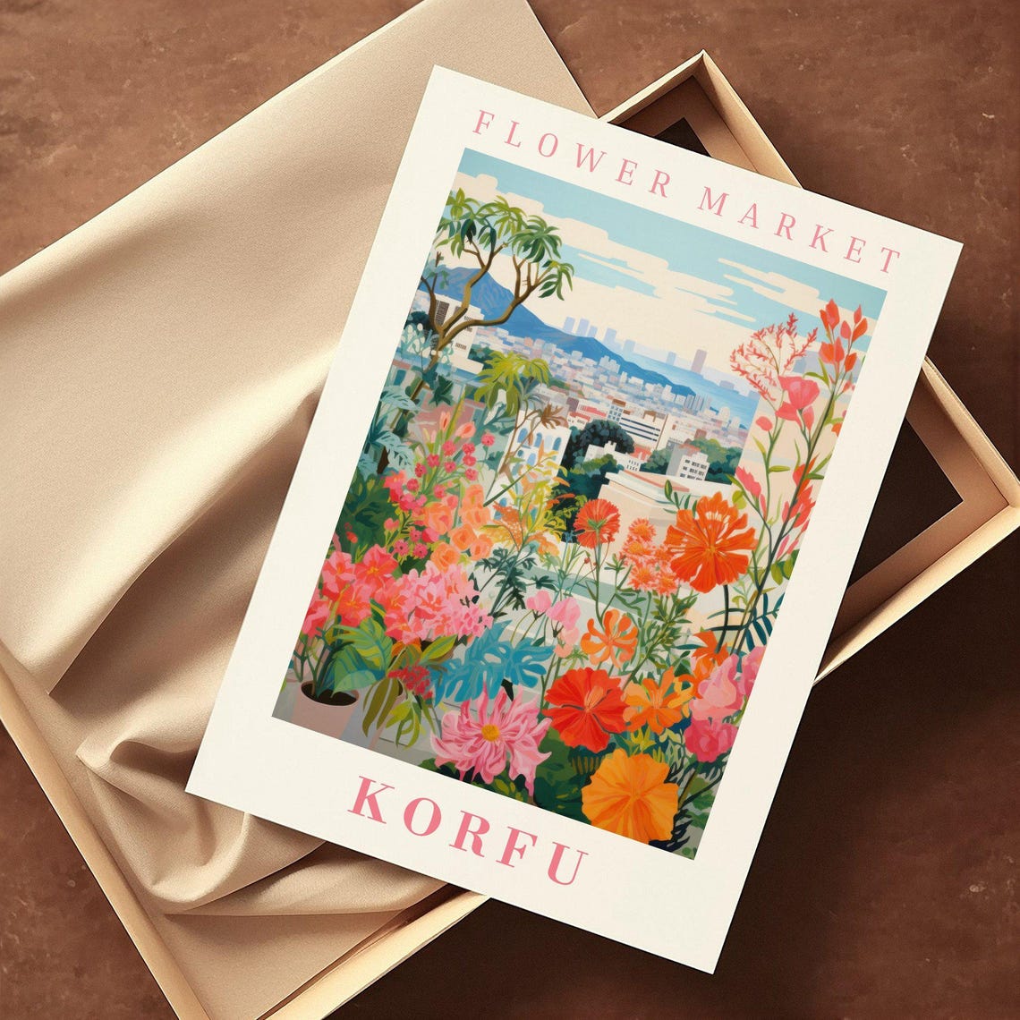 Korfu Flower Market Poster with Greek Hillside Blossom Garden View - Image 2