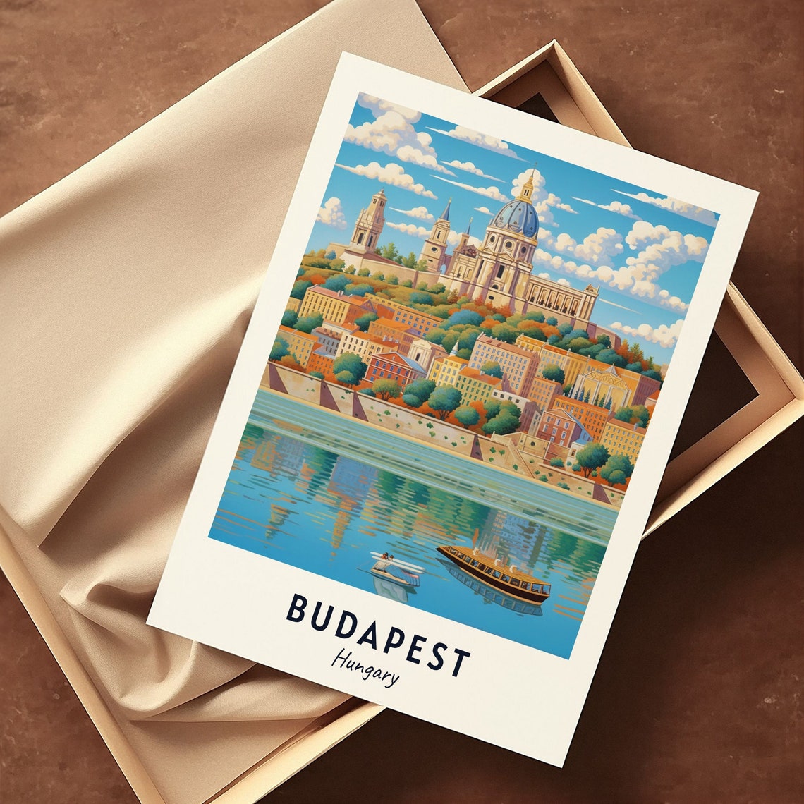 Budapest Hungary Danube Domed Basilica Boat Art Travel Poster - Image 3