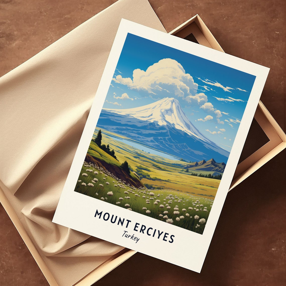 Mount Erciyes Turkey Snowy Volcano Meadow Minimalist Travel Poster - Image 3