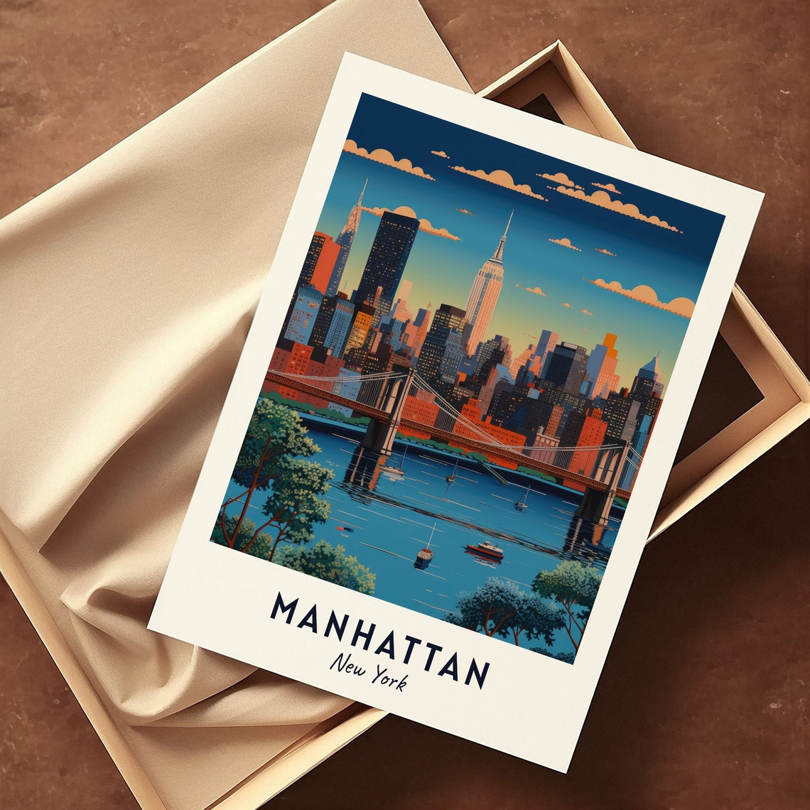 Manhattan New York Skyline Dusk Bridge Cityscape Travel Poster - Image 3