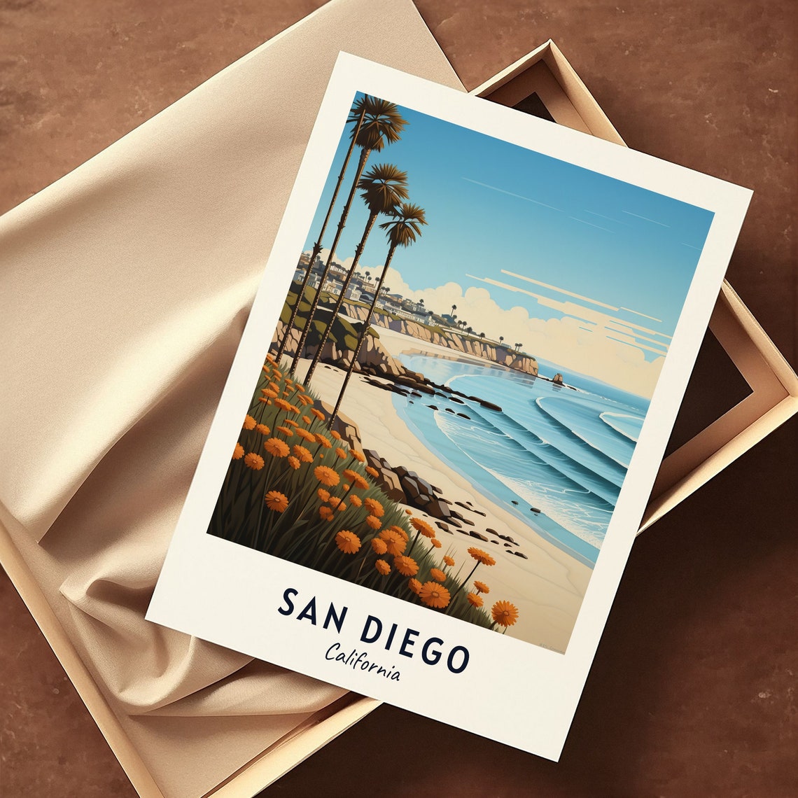 Sunny San Diego California Beach Palm Trees Wildflowers Coast Poster - Image 3