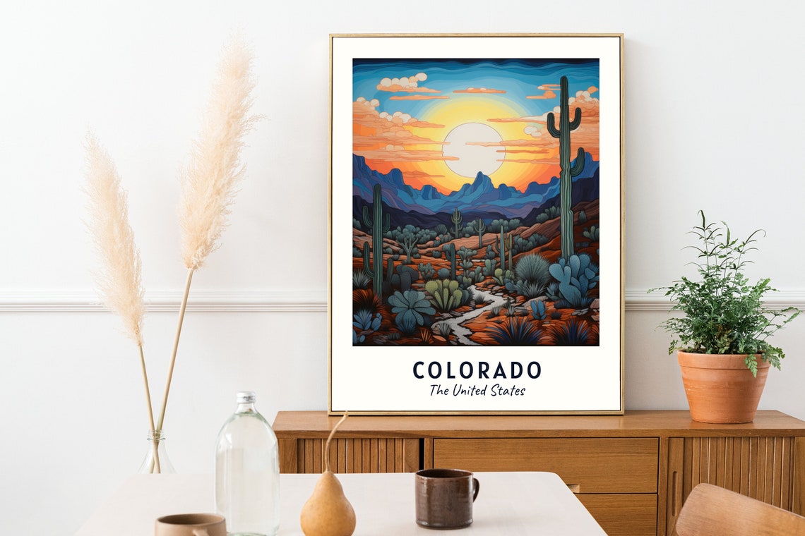 Colorado Desert Sunset Saguaro Cactus Mountain Backdrop Scene Poster - Image 2