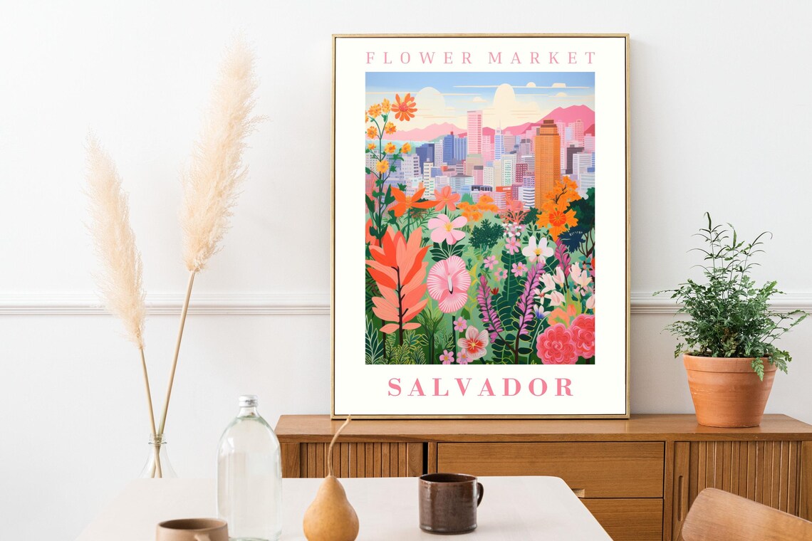 Salvador Flower Market Poster Wall Decor Brazil Floral Illustration Botanical Gallery Wall Art Gift For Friend Travel Poster Modern - Image 2