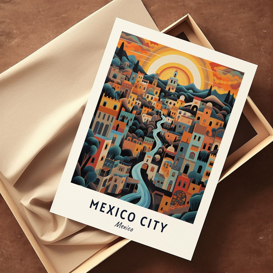Mexico City Mexico Valley Town Mountains Sunset View Travel Poster - Image 3
