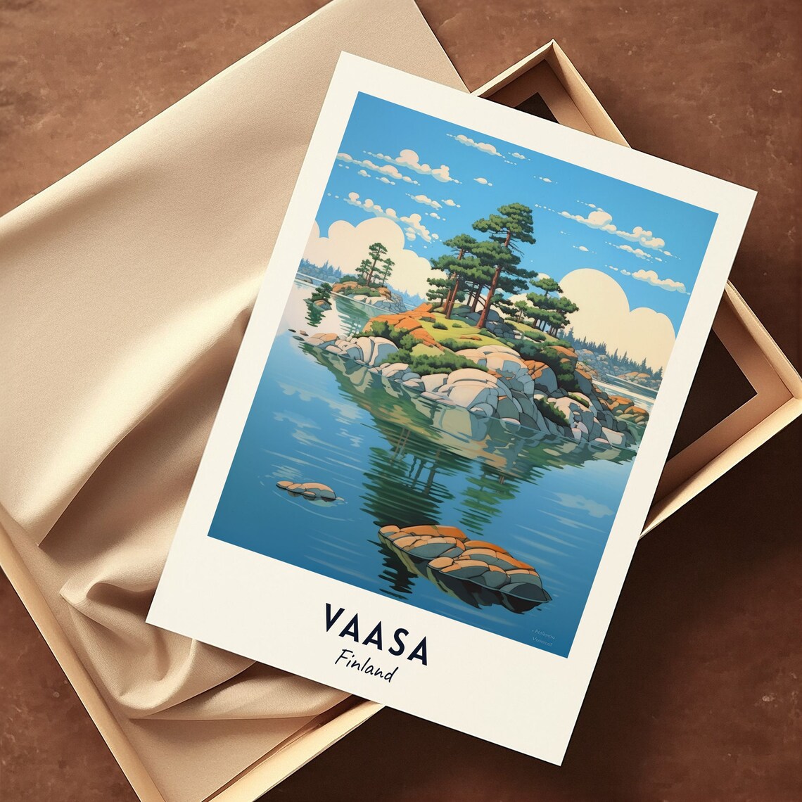 Vaasa Finland Rocky Island Lake Calm Reflection Art Travel Poster - Image 3