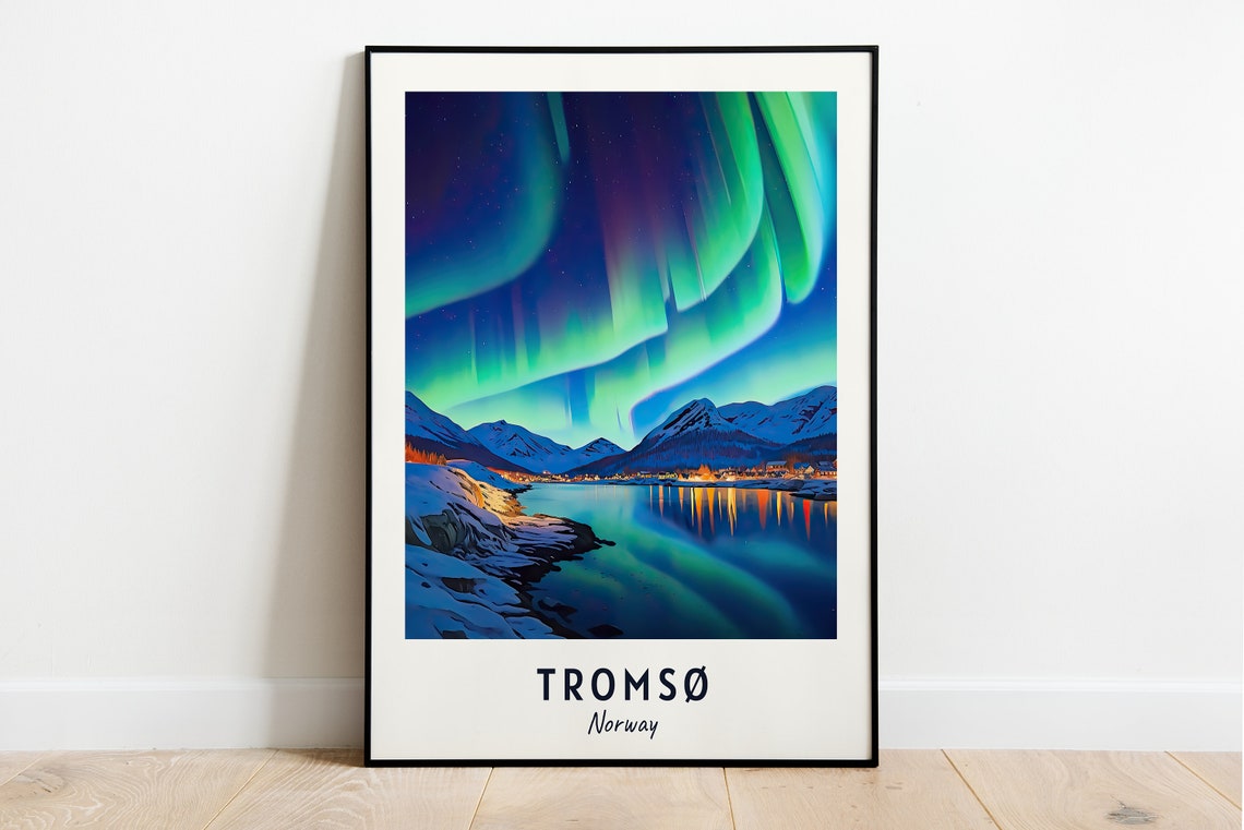 Tromso Norway Northern Lights Fjord Winter Night Sky View Poster