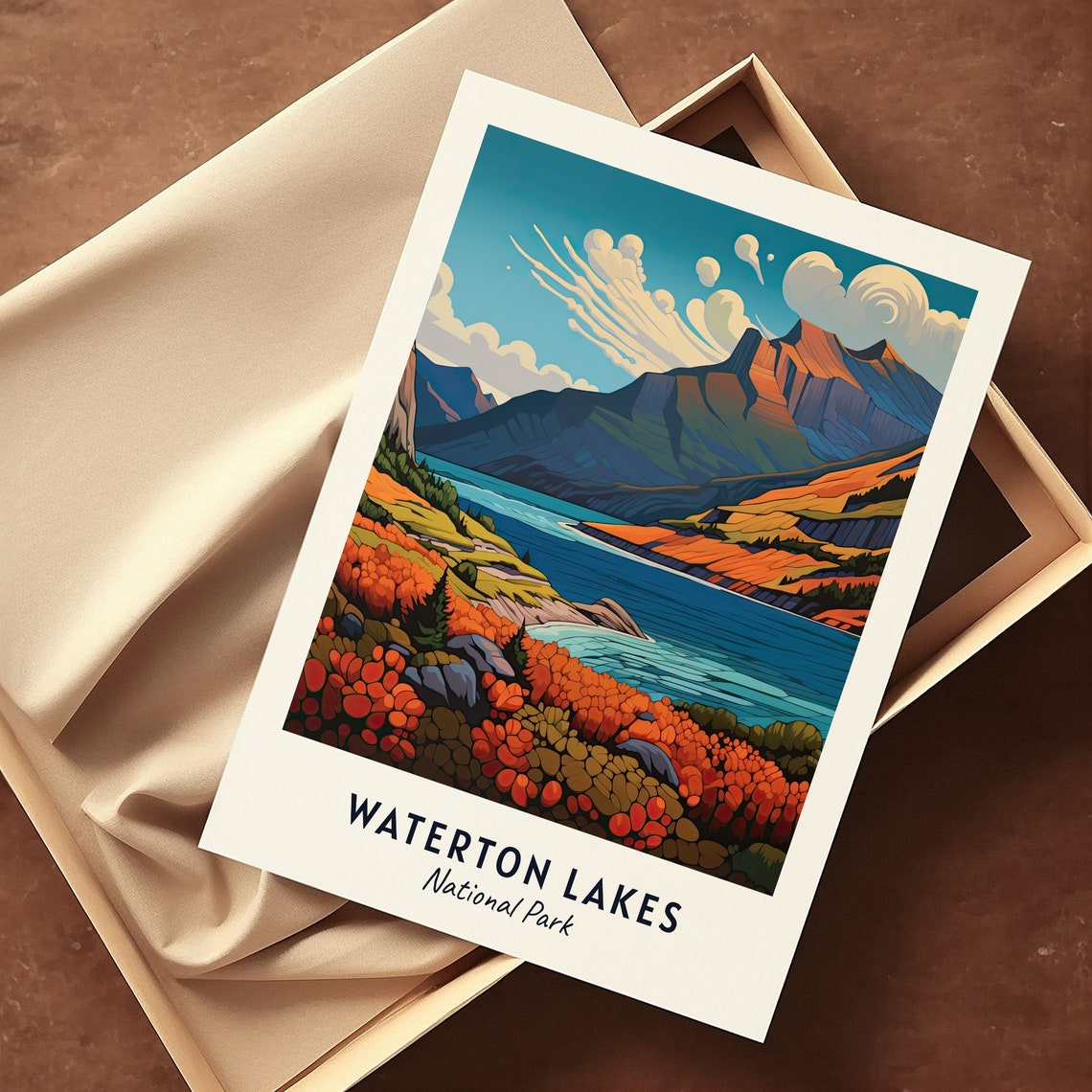 Waterton Lakes National Park Autumn Peaks Lake Travel Poster - Image 3