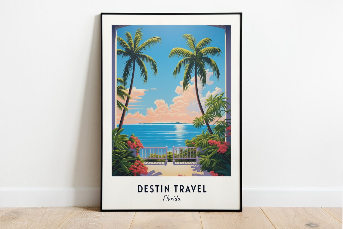 Destin Florida Tropical Terrace Gate Ocean View Sunny Day Poster