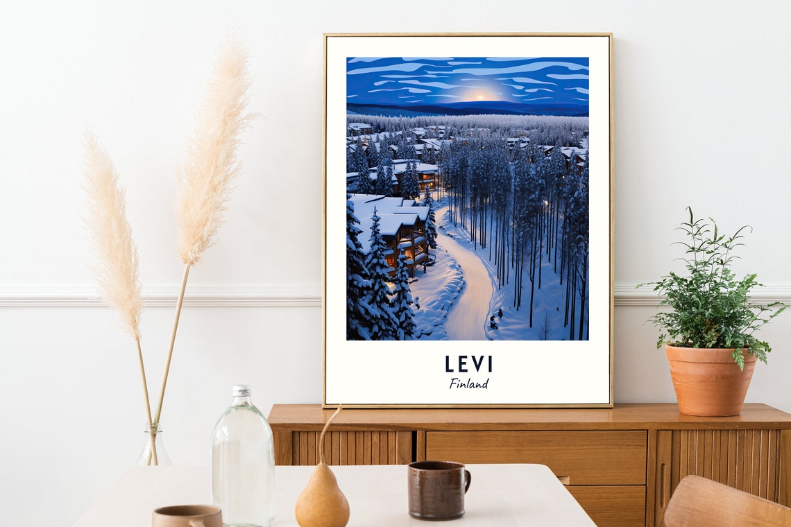 Levi Finland Snowy Ski Village Dusk Lapland Winter Travel Poster - Image 2