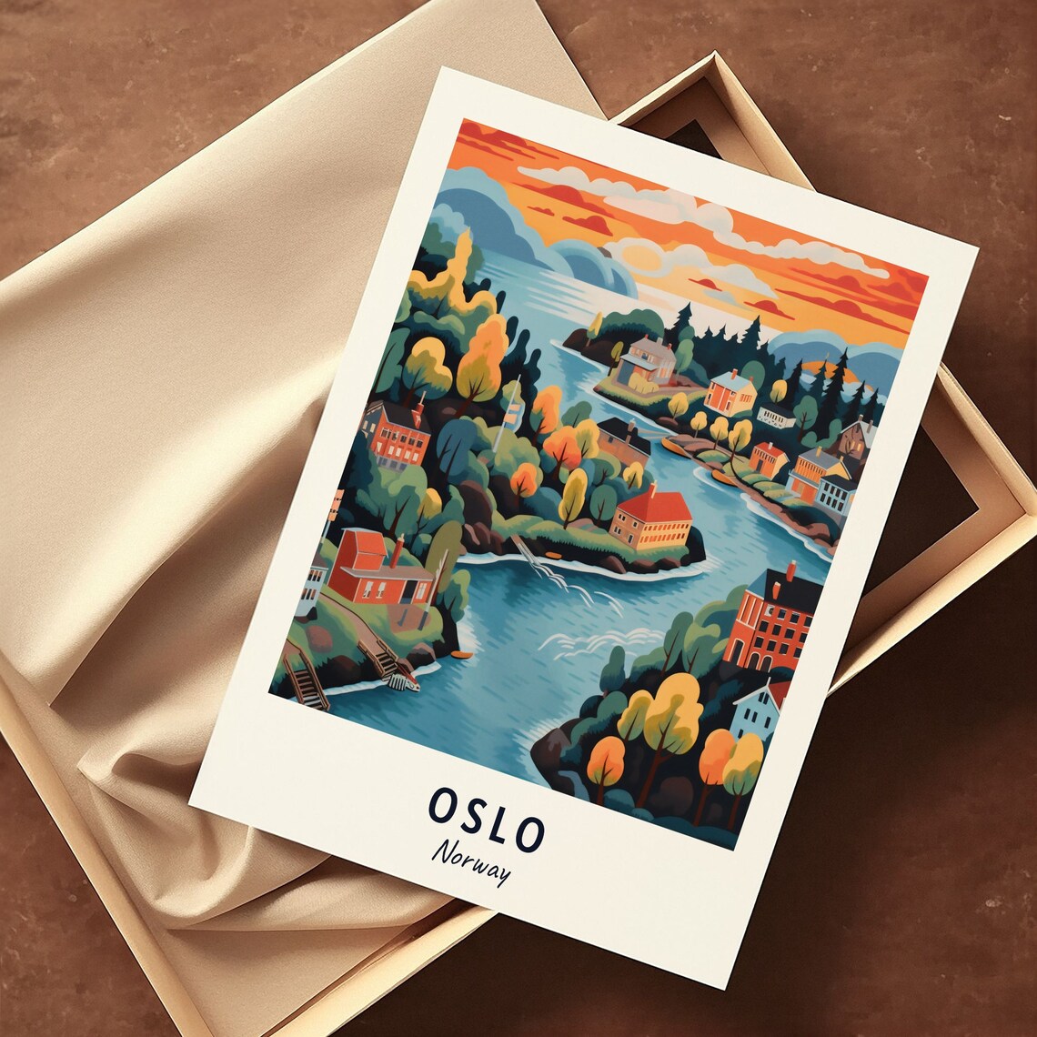 Oslo Norway Fjordside Town Autumn Sunset Waterfront Travel Poster - Image 3