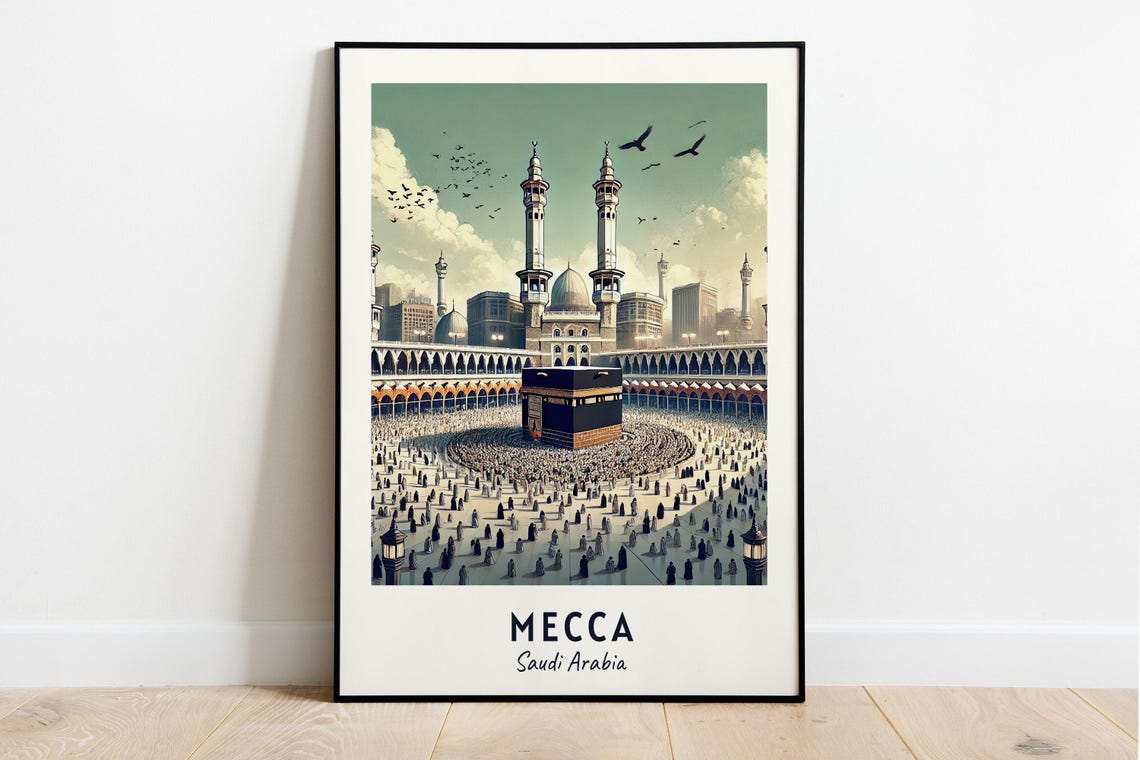 Mecca Saudi Arabia Kaaba Masjid Al Haram Pilgrimage Travel Poster