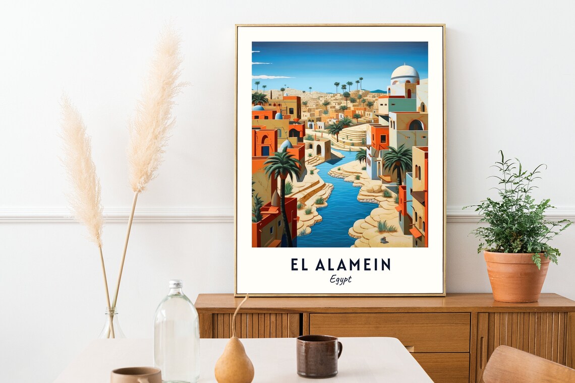 El Alamein Egypt Desert Town Along The Canal Retro Travel Poster - Image 2