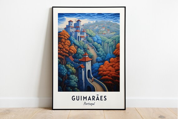 Guimaraes Castle and Walled Town among Autumn Hills Portugal Poster