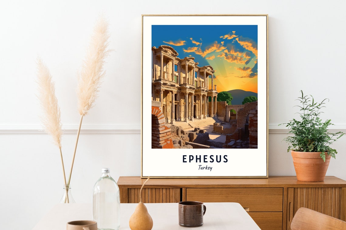 Ephesus Turkey Ancient Library of Celsus Ruins Sunset Poster - Image 2