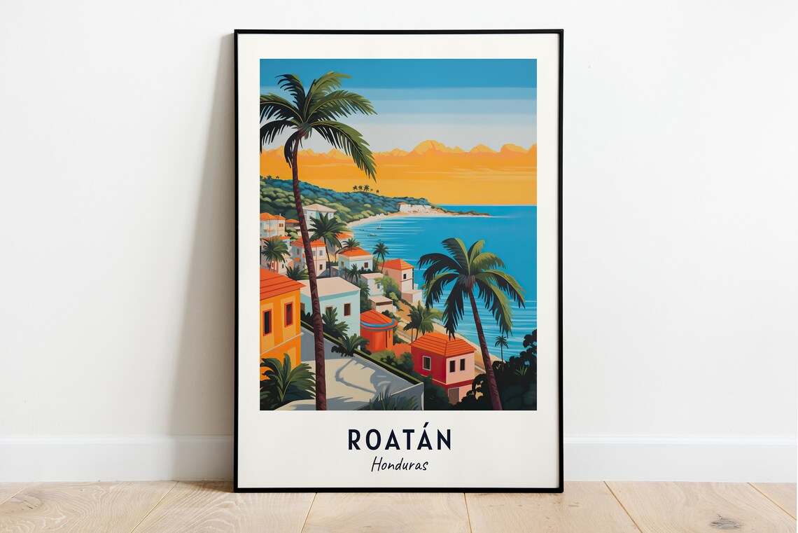 Roatn Honduras Travel Poster, City Print