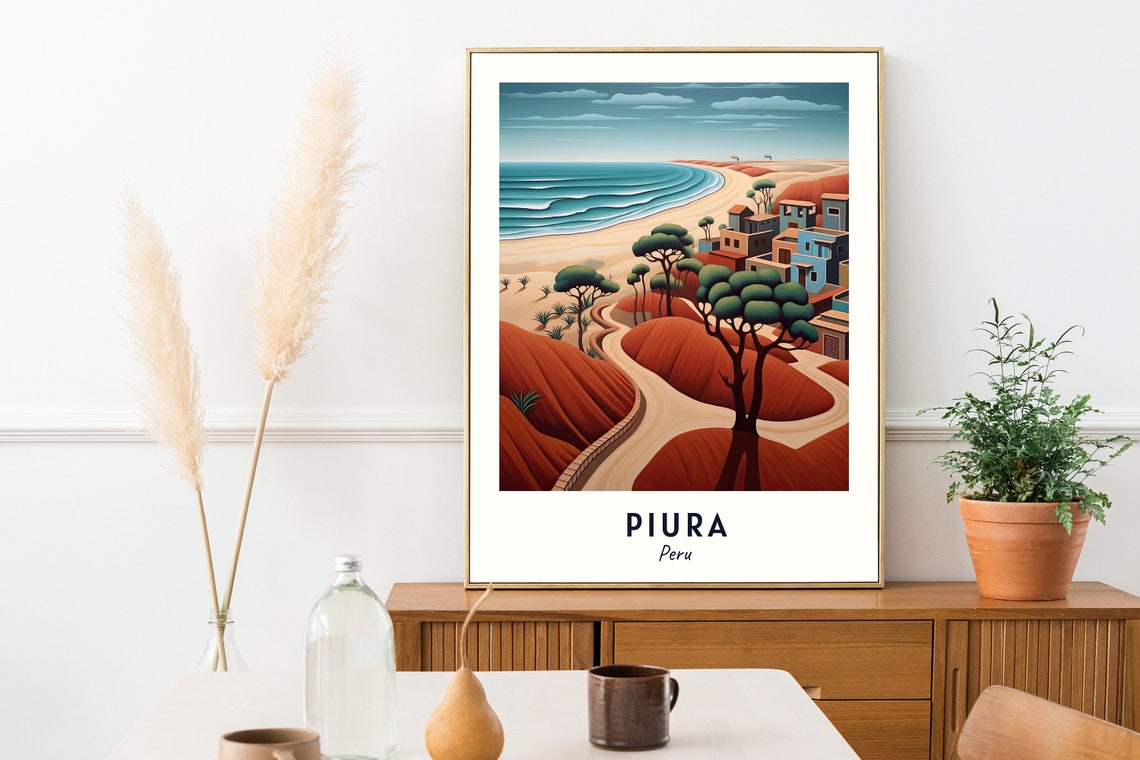 Piura Peru Sandy Beach Dunes And Village On The Coast Travel Poster - Image 2