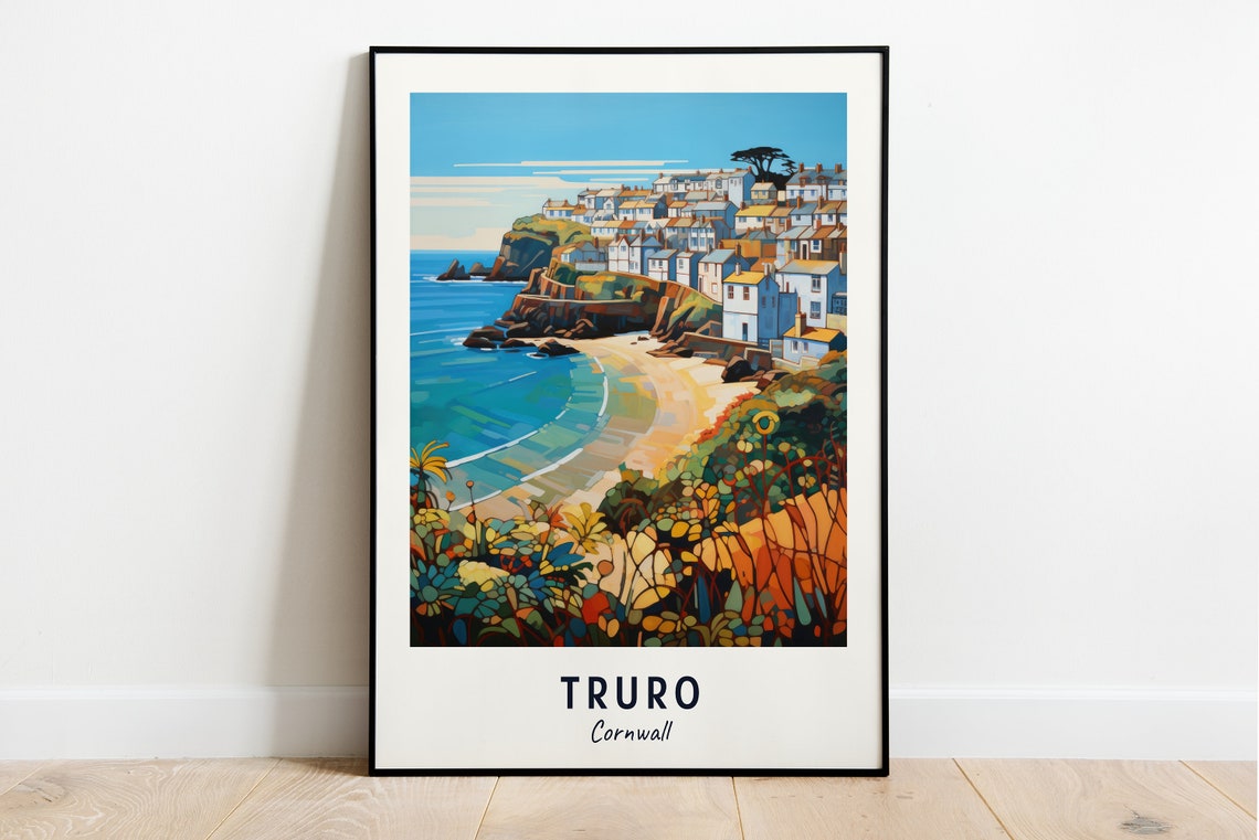 Truro Cornwall Cliffside Harbor Town With Golden Beach Art Poster