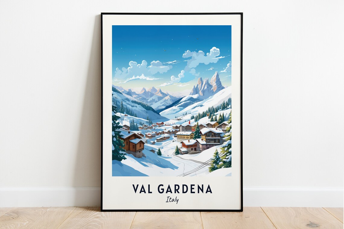 Val Gardena Italy Dolomite Spires Above the Village Winter Poster
