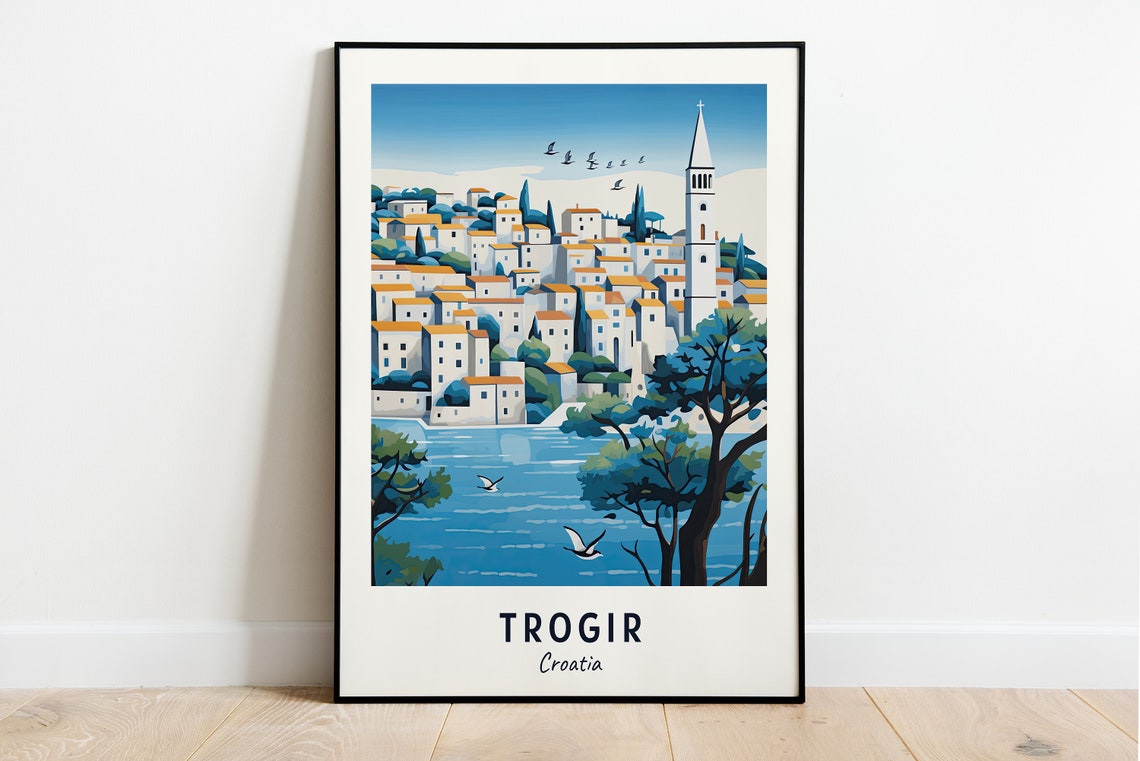 Trogir Croatia Old Town Bell Tower Over The Blue Adriatic Poster