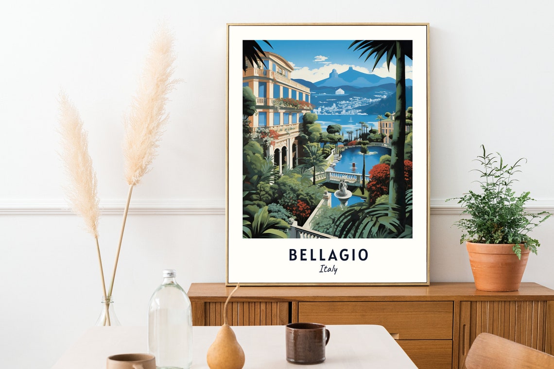 Bellagio Italy Lake Como Villa Terrace Palms Travel Poster Home Decor - Image 2