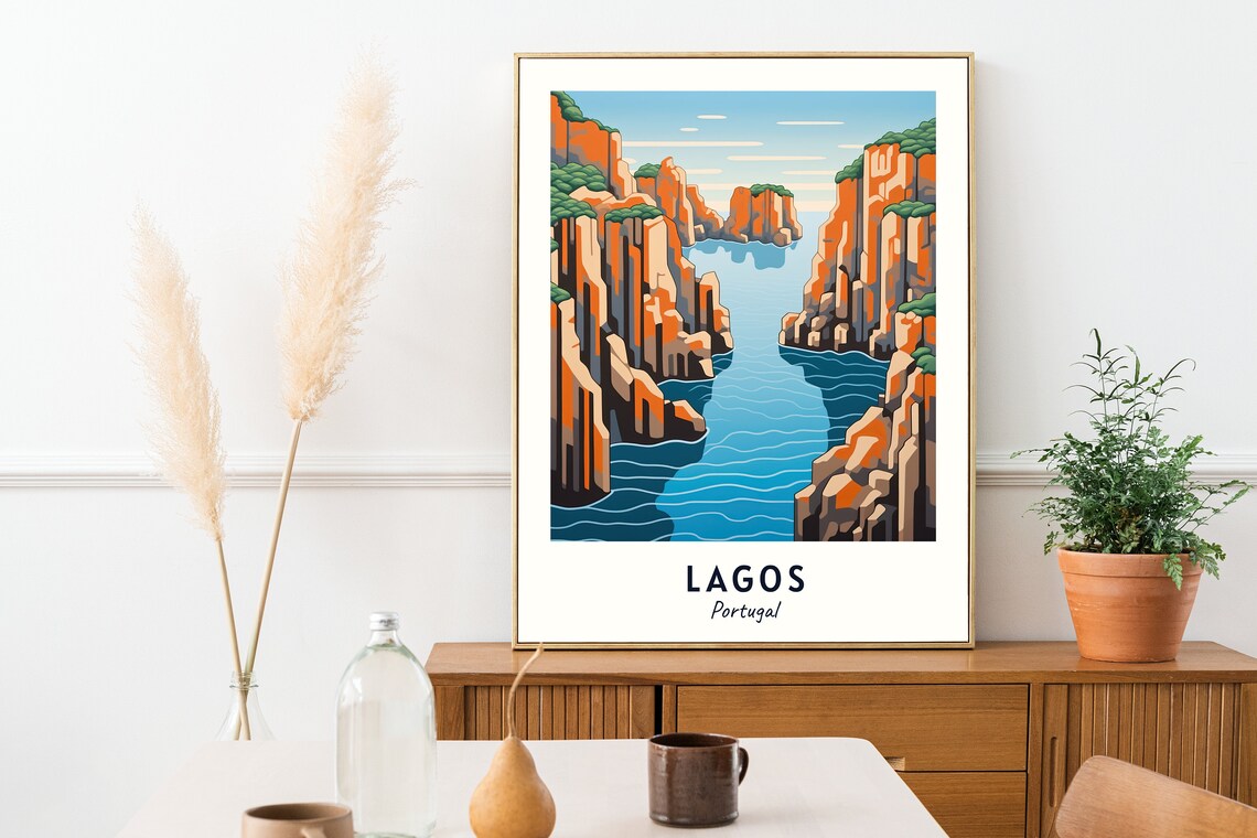 Lagos Portugal Sea Cliffs Lagoon Travel Poster Scenic Artwork - Image 2