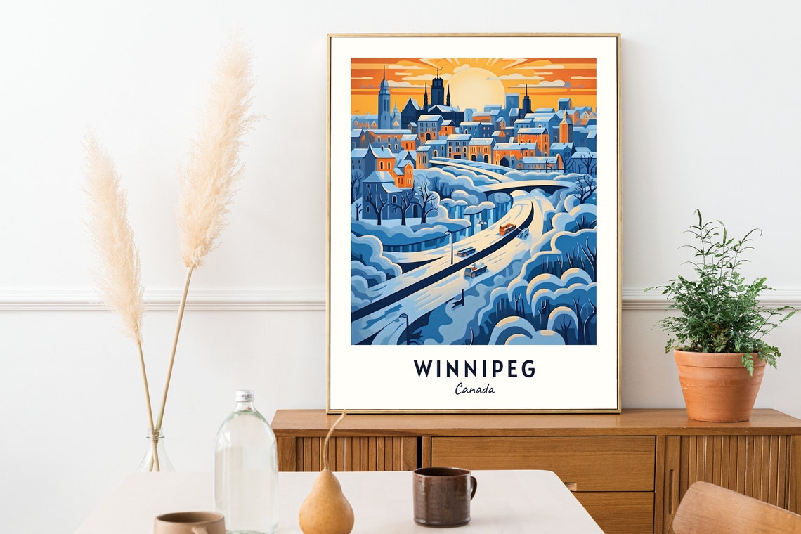 Winnipeg Canada Snowy Winter Sunset Downtown Cityscape Travel Poster - Image 2