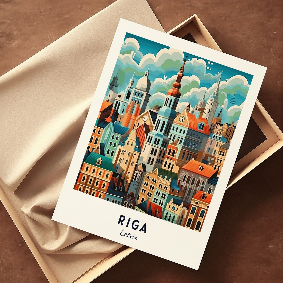 Riga Latvia Old Town Colorful Spires Rooftops Cloudscape Poster - Image 3