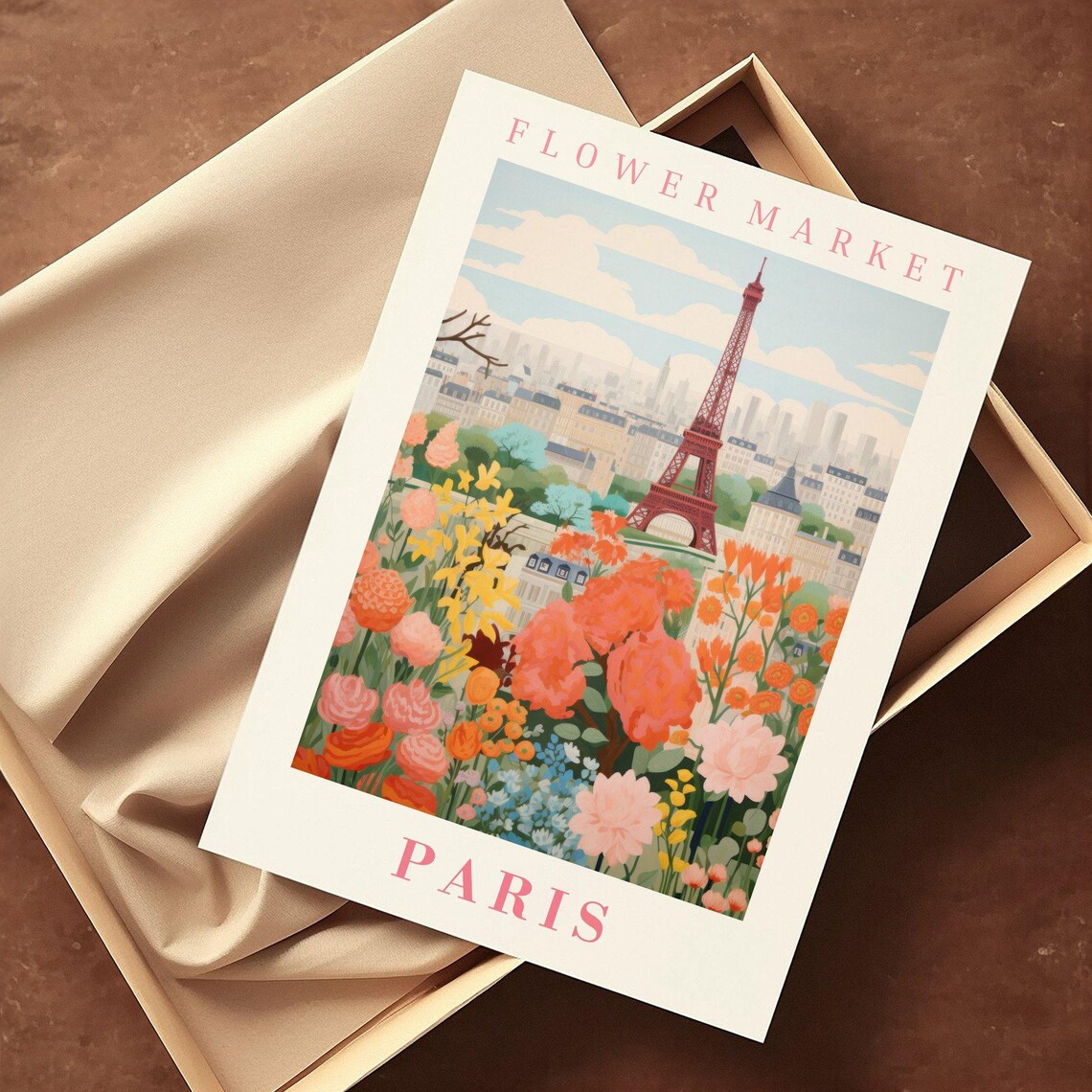 Paris Flower Market Eiffel Tower Pink Peony Blossom Travel Poster - Image 2