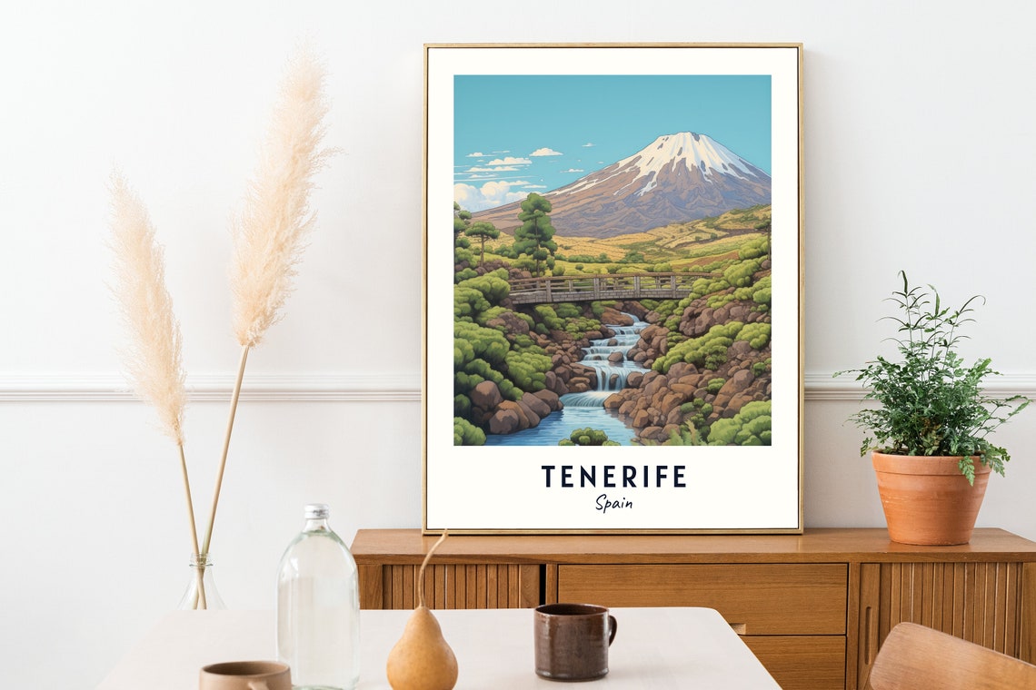 Tenerife Spain Mount Teide Waterfall Stone Bridge Landscape Poster - Image 2