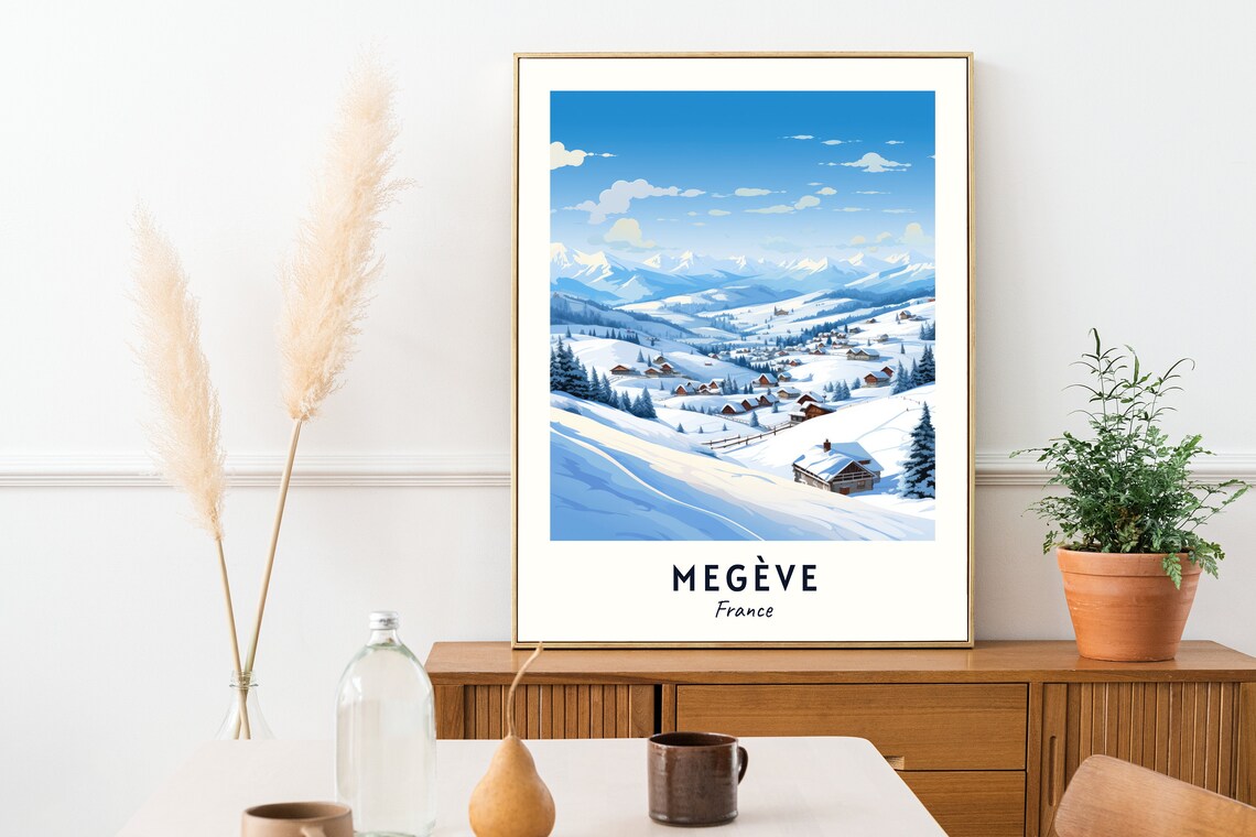 Megève France Panoramic Snowy Valley and Village Vista Poster - Image 2