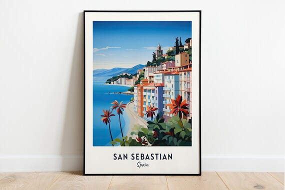 San Sebastian Spain Coastal Hillside Town Minimalist Travel Poster