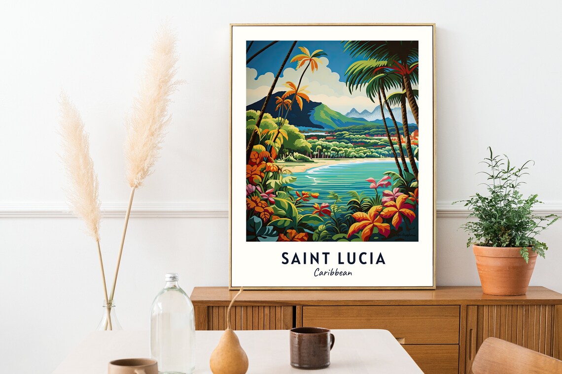 Saint Lucia Lush Jungle Bay Turquoise Caribbean Travel Poster - Image 2