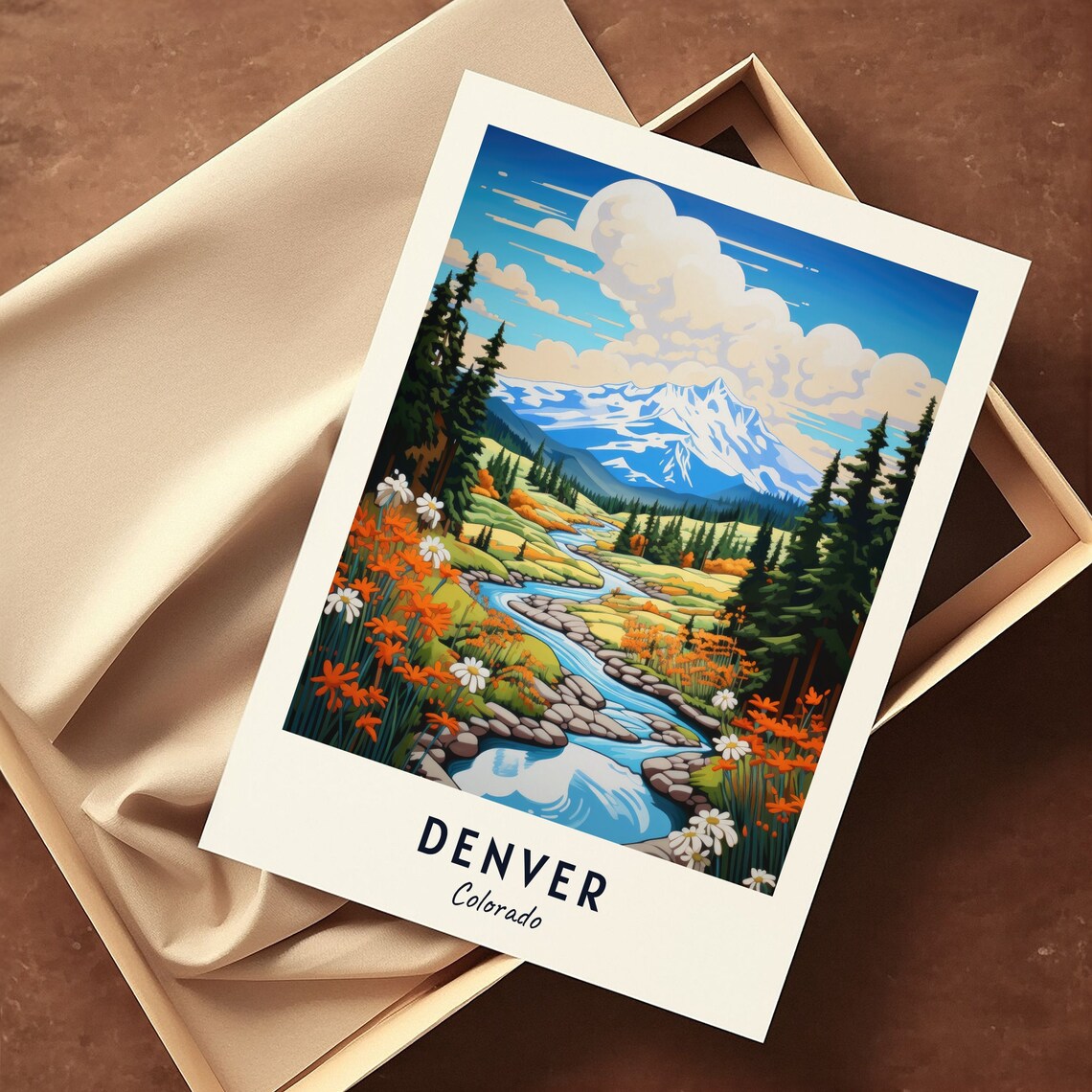 Denver Colorado Mountain Stream Wildflowers Snowy Peak View Poster - Image 3