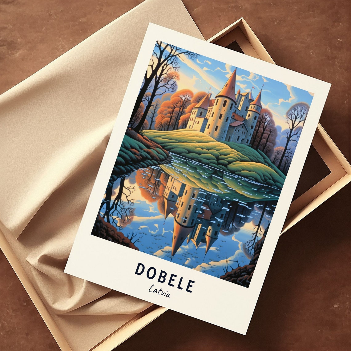 Dobele Castle Mirrored In The Lake Latvia Autumn Travel Poster - Image 3