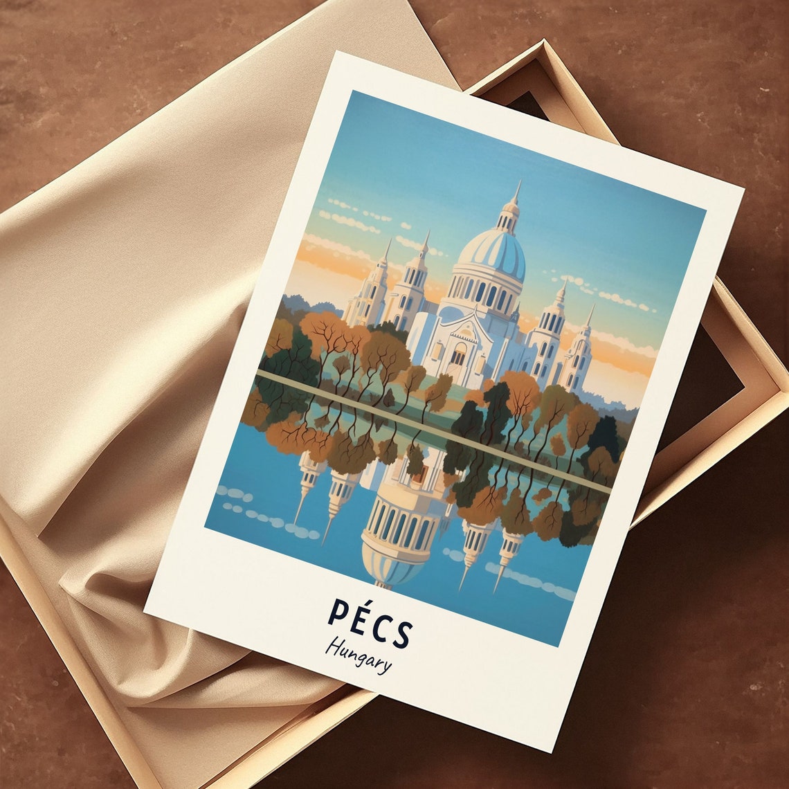 Pécs Hungary Basilica Dome Reflection Golden Hour Travel Poster - Image 3