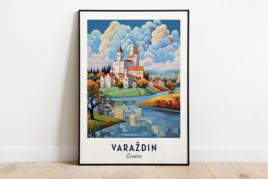 Varaždin Croatia Castle By The River Under Big Clouds Poster