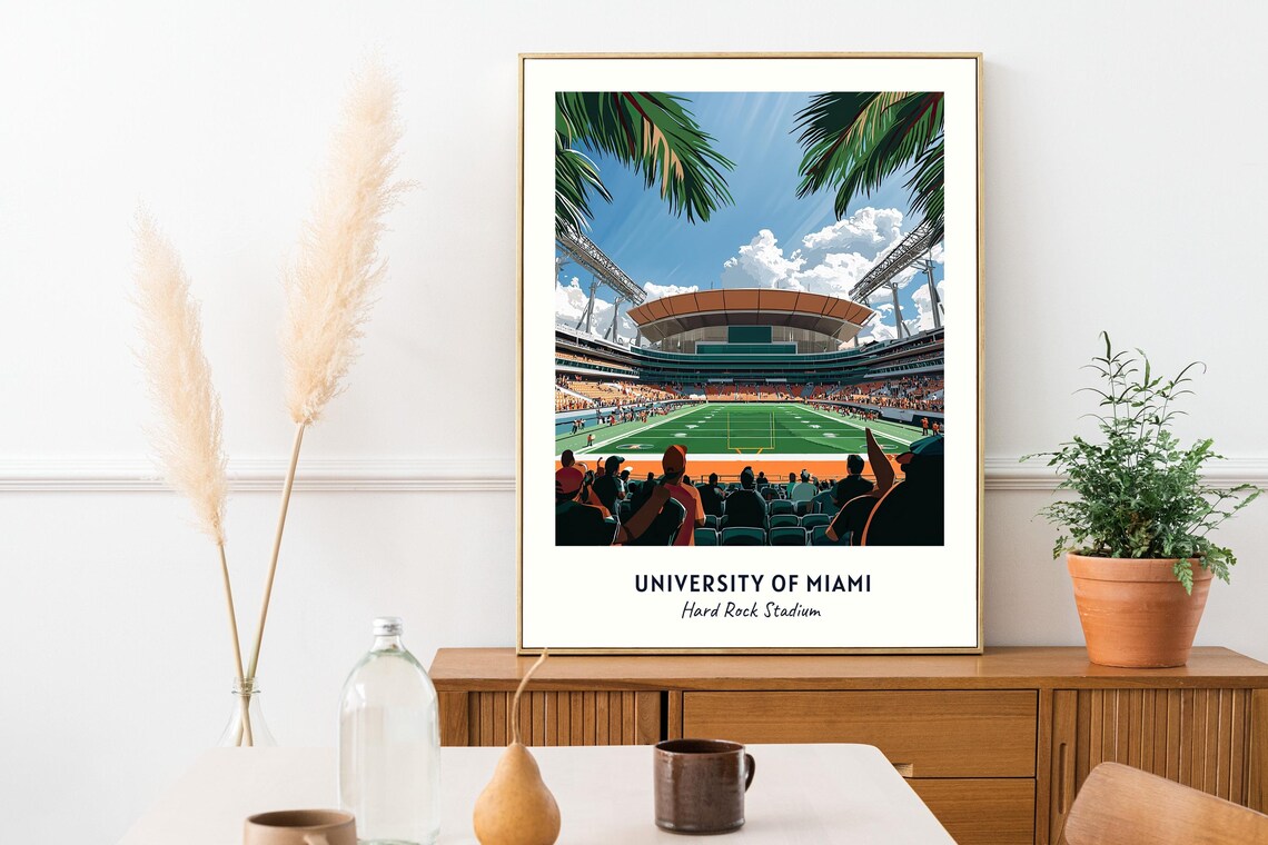 University of Miami Hard Rock Stadium Night Game Football Poster - Image 2