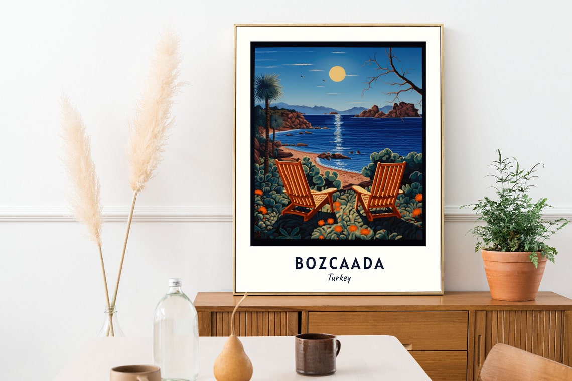 Bozcaada Turkey Beach Chairs Sunset Cove Minimalist Travel Poster - Image 2