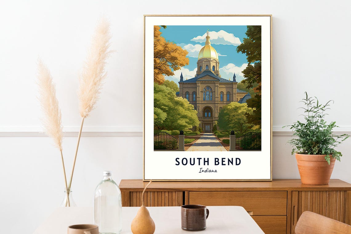 University Of Notre Dame Travel Print Wall Art South Bend Indiana City Print University Of Notre Dame Travel Gift - Image 2