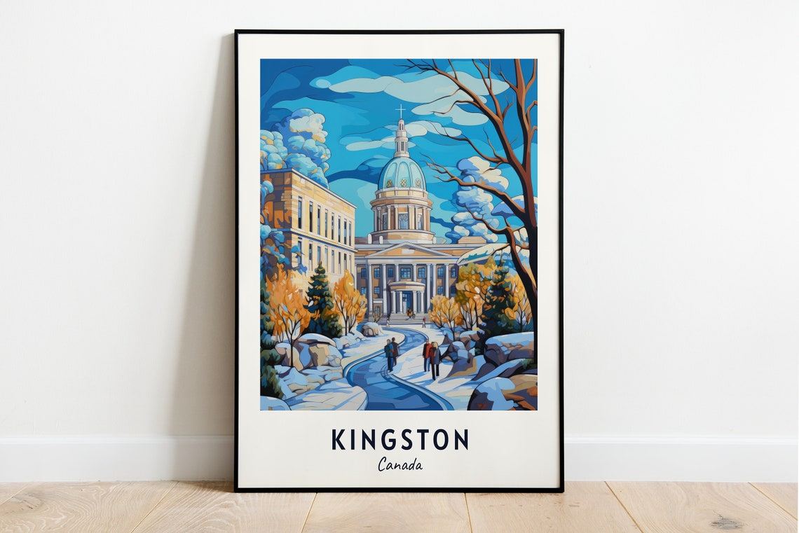Kingston Canada Winter Snowy Courtyard Historic College Poster
