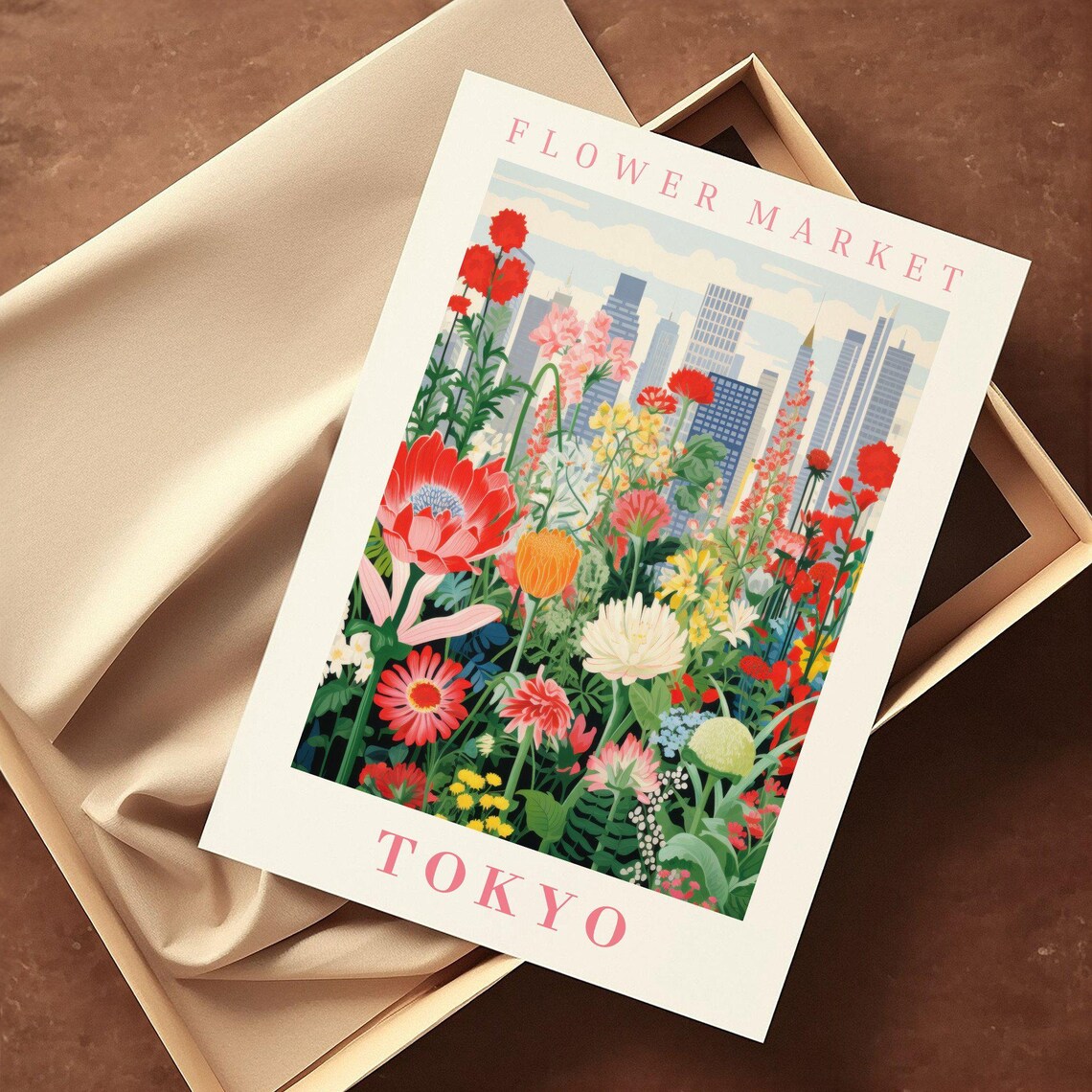 Tokyo Flower Market Poster with Pink Skyline Poppy Bloom Garden - Image 2
