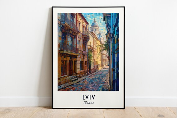 Lviv Ukraine Cobbled Old Town Street With Historic Facades Poster