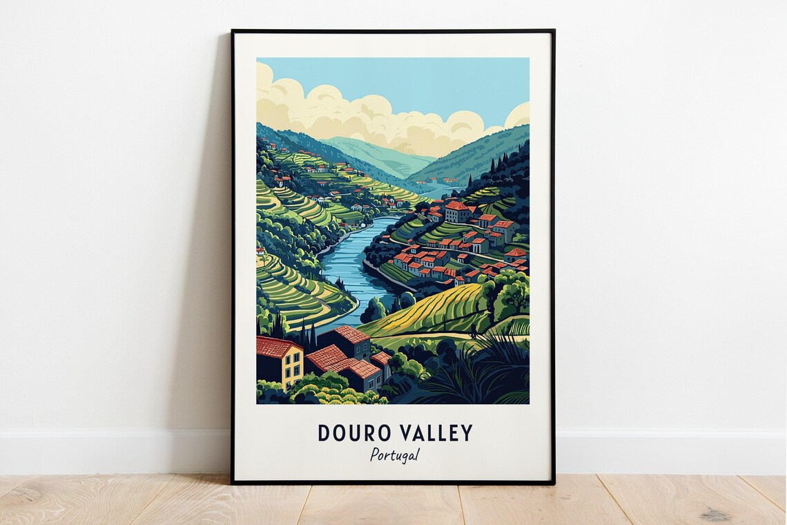 Douro Valley Portugal Terraced Vineyards River Travel Poster